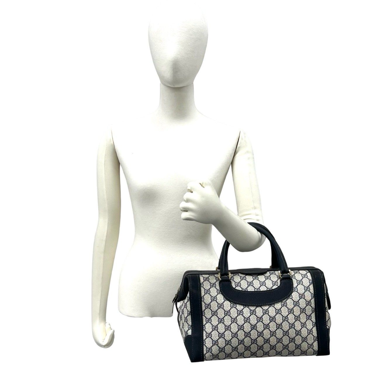 Gucci Vintage GG Pattern Leather Boston Bag Tote Navy — view 2