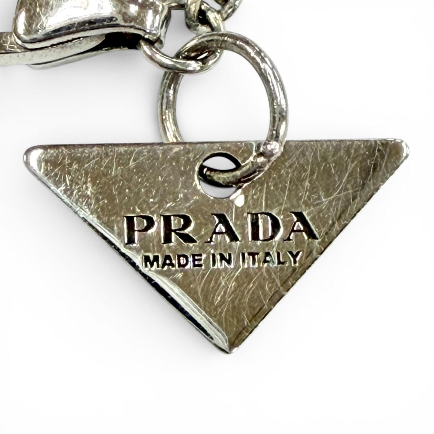 Prada 925 Triangle Logo Necklace Silver White Recommended — view 8