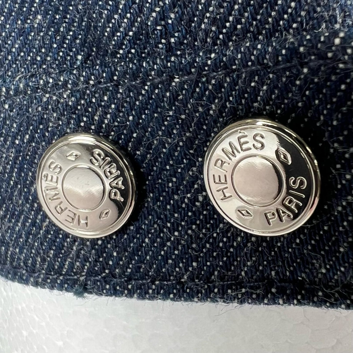 Hermes Davis Primavera Cotton 100% Series Button Denim Cap Indigo 58 Hat — view 8