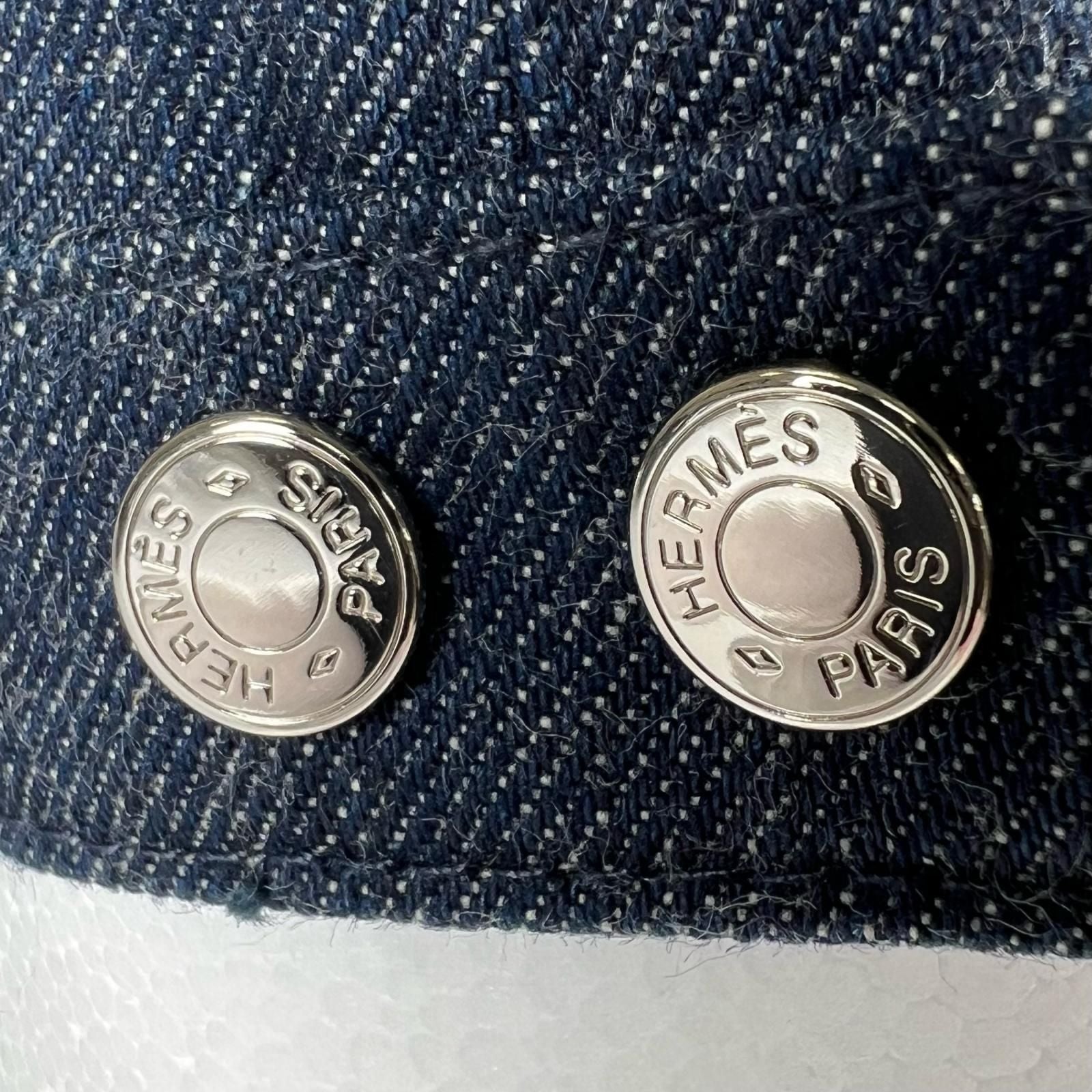 Hermes Davis Primavera Cotton 100% Series Button Denim Cap Indigo 58 Hat — view 8