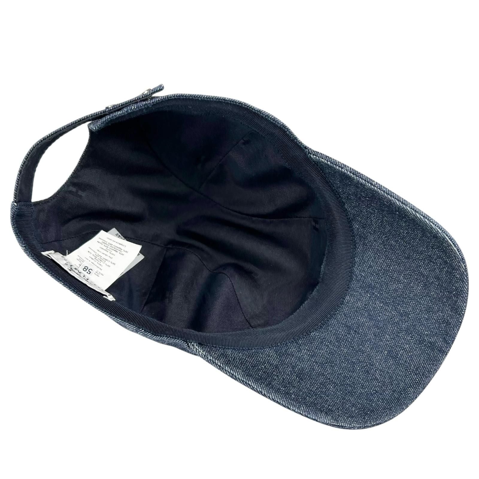 Hermes Davis Primavera Cotton 100% Series Button Denim Cap Indigo 58 Hat — view 6