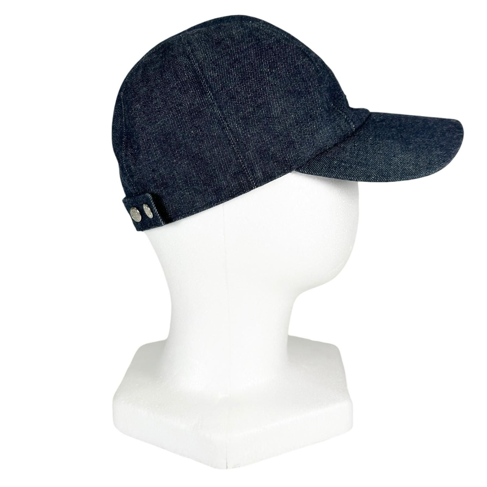 Hermes Davis Primavera Cotton 100% Series Button Denim Cap Indigo 58 Hat — view 5
