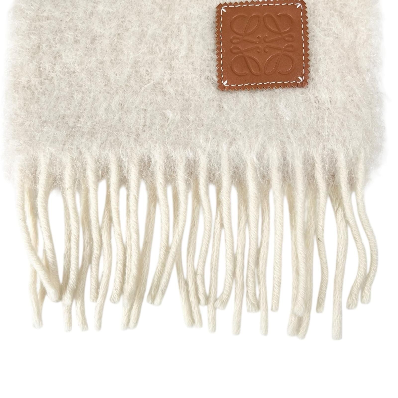 Loewe Mohair Wool Anag Lambskin Patch with Fringe Scarf White — view 4