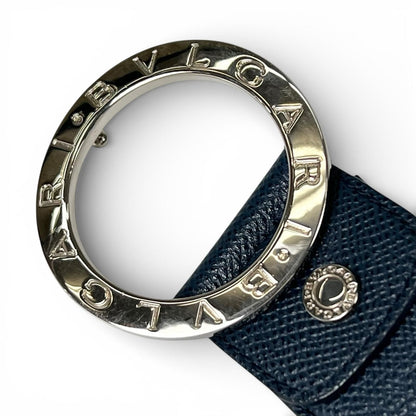 Bvlgari Man Circle Logo Buckle Leather Belt Navy Silver 44 — view 4