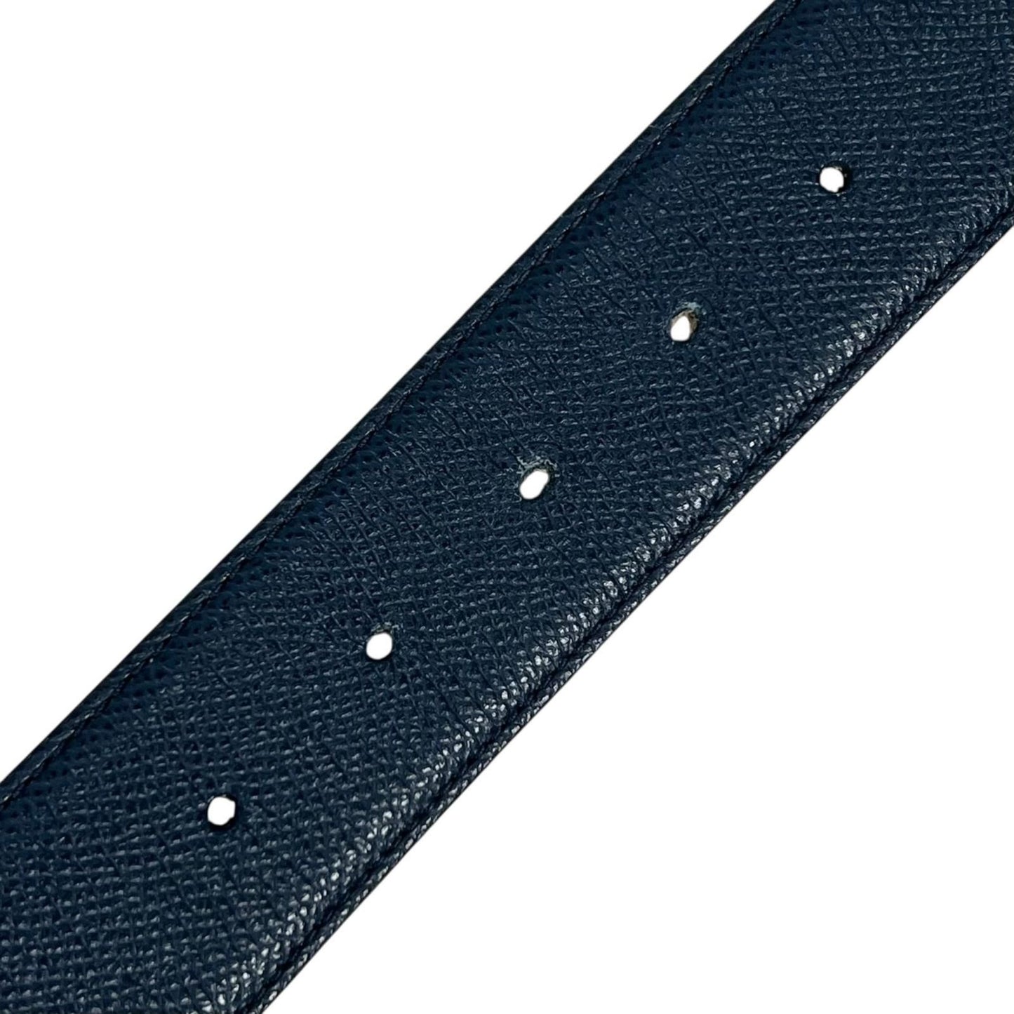 Bvlgari Man Circle Logo Buckle Leather Belt Navy Silver 44 — view 6