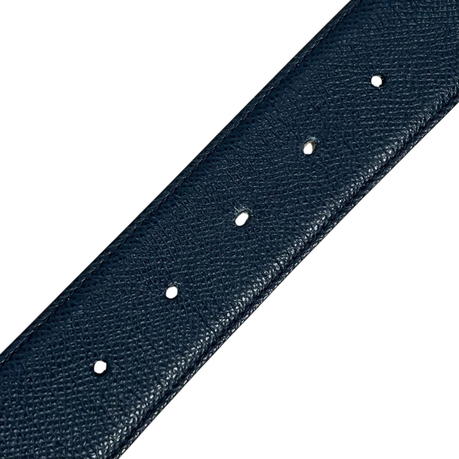 Bvlgari Man Circle Logo Buckle Leather Belt Navy Silver 44 — view 6