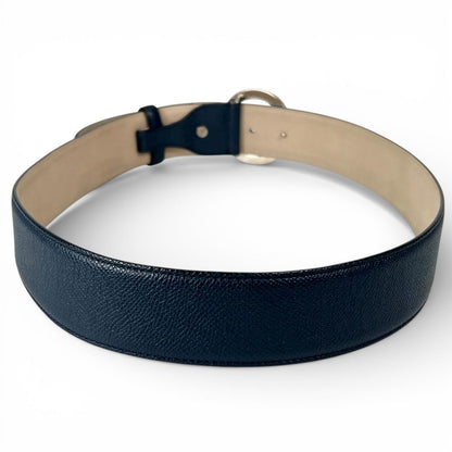 Bvlgari Man Circle Logo Buckle Leather Belt Navy Silver 44 — view 3