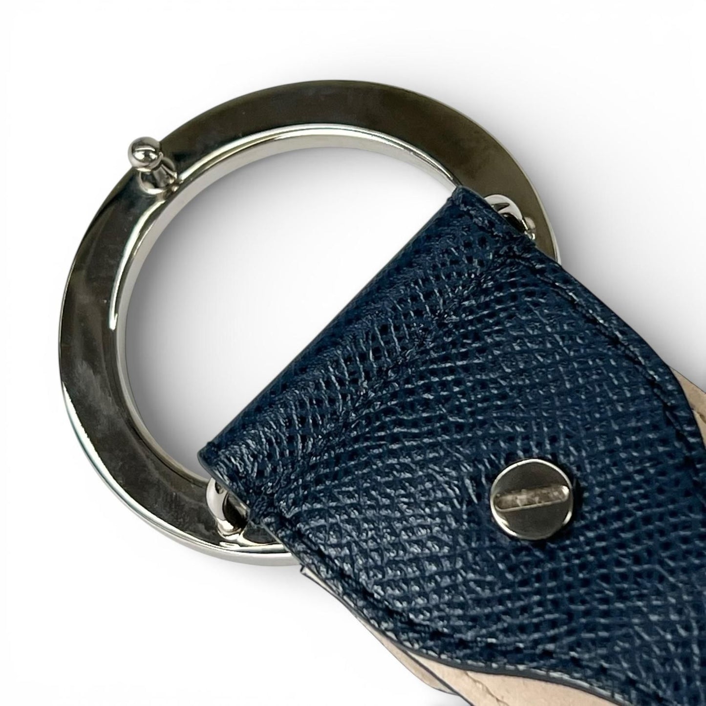 Bvlgari Man Circle Logo Buckle Leather Belt Navy Silver 44 — view 5