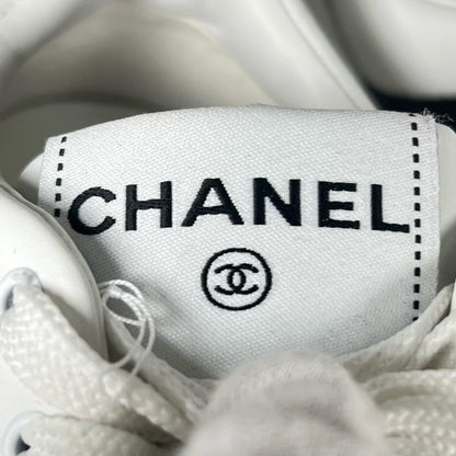 Chanel CC Logo Lace Up Low Cut Leather Sneakers White — view 9