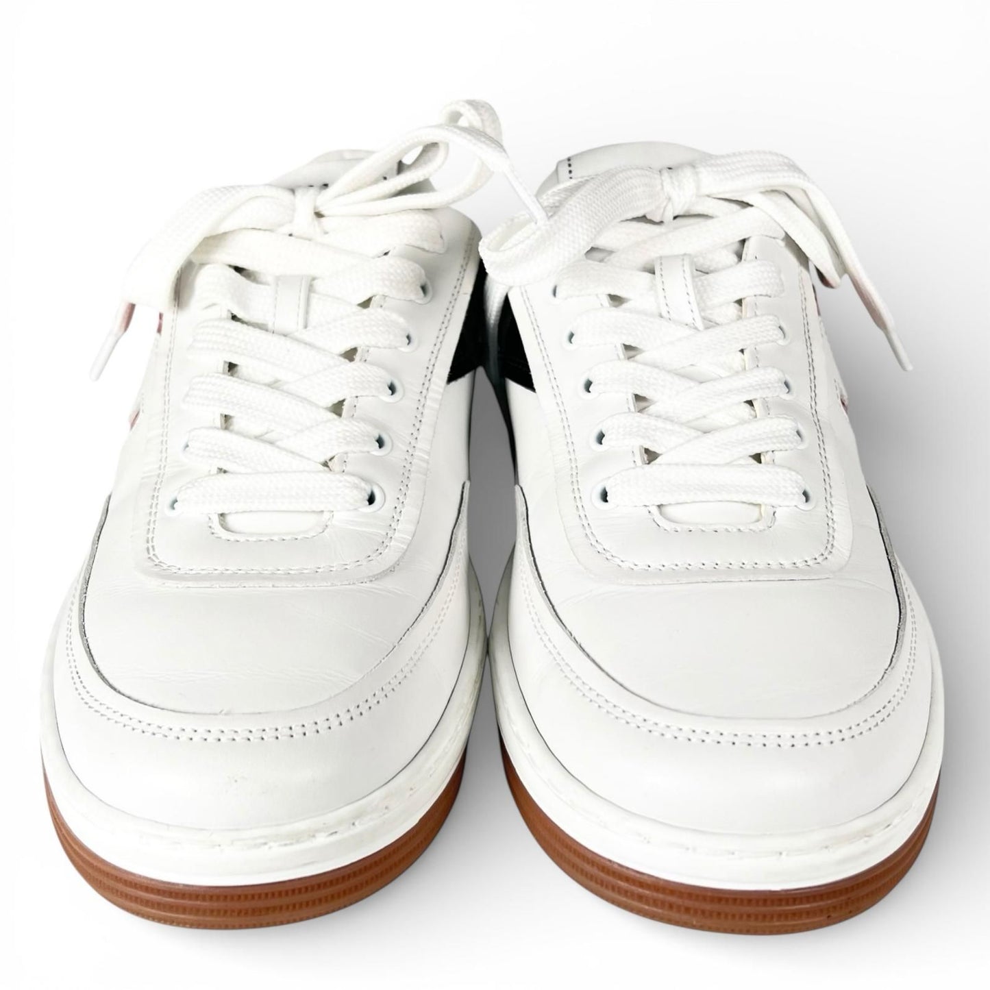 Chanel CC Logo Lace Up Low Cut Leather Sneakers White — view 2