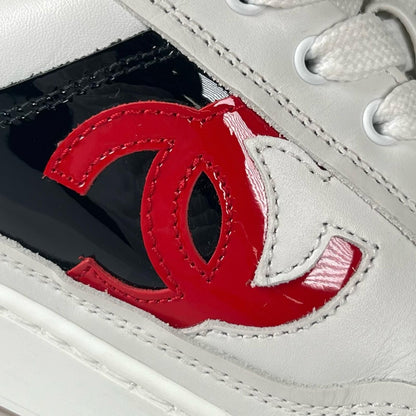 Chanel CC Logo Lace Up Low Cut Leather Sneakers White — view 8