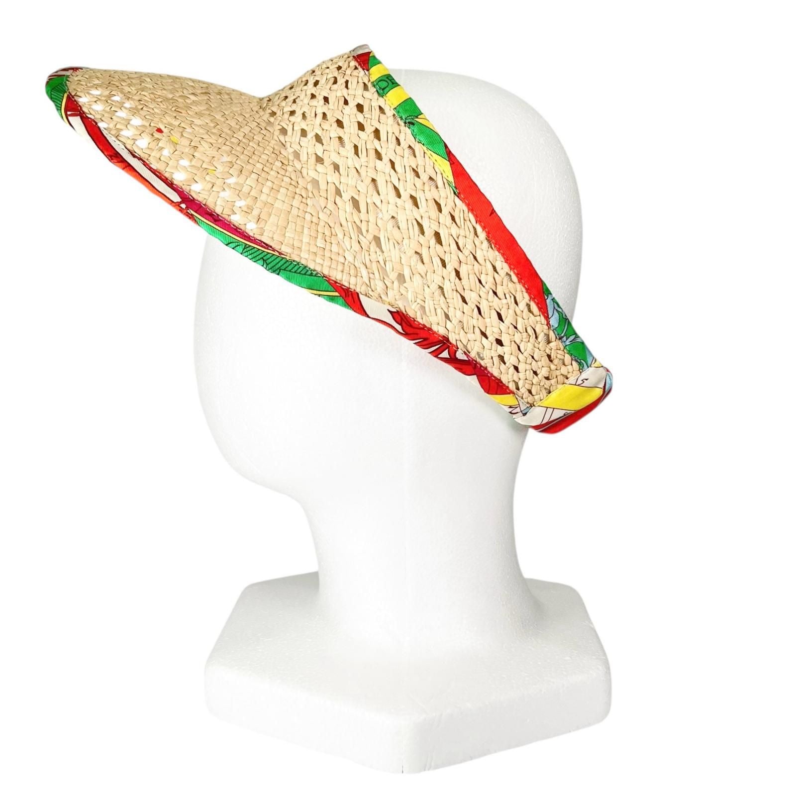 Hermes Silk Raffia Hat Sun Visor Natural Multicolor — view 3