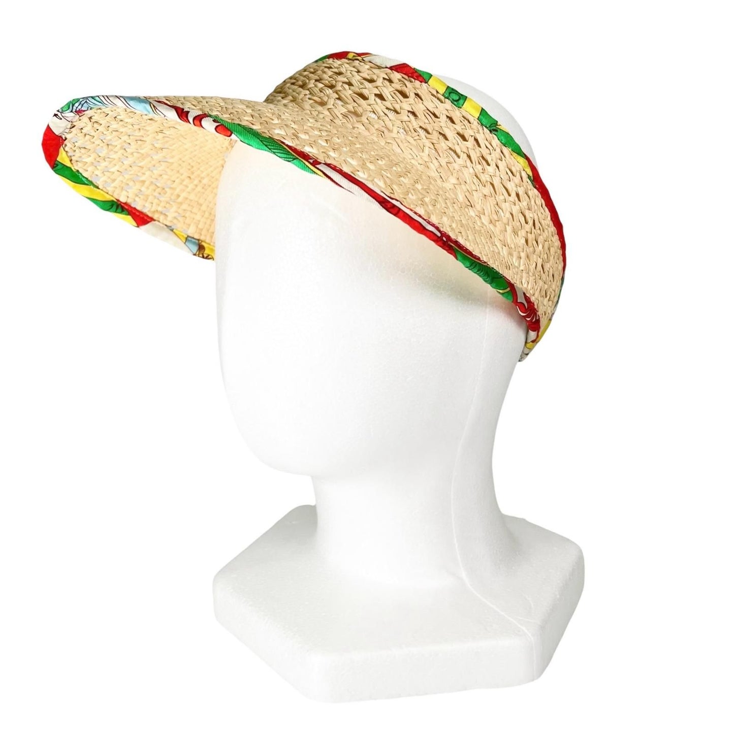 Hermes Silk Raffia Hat Sun Visor Natural Multicolor