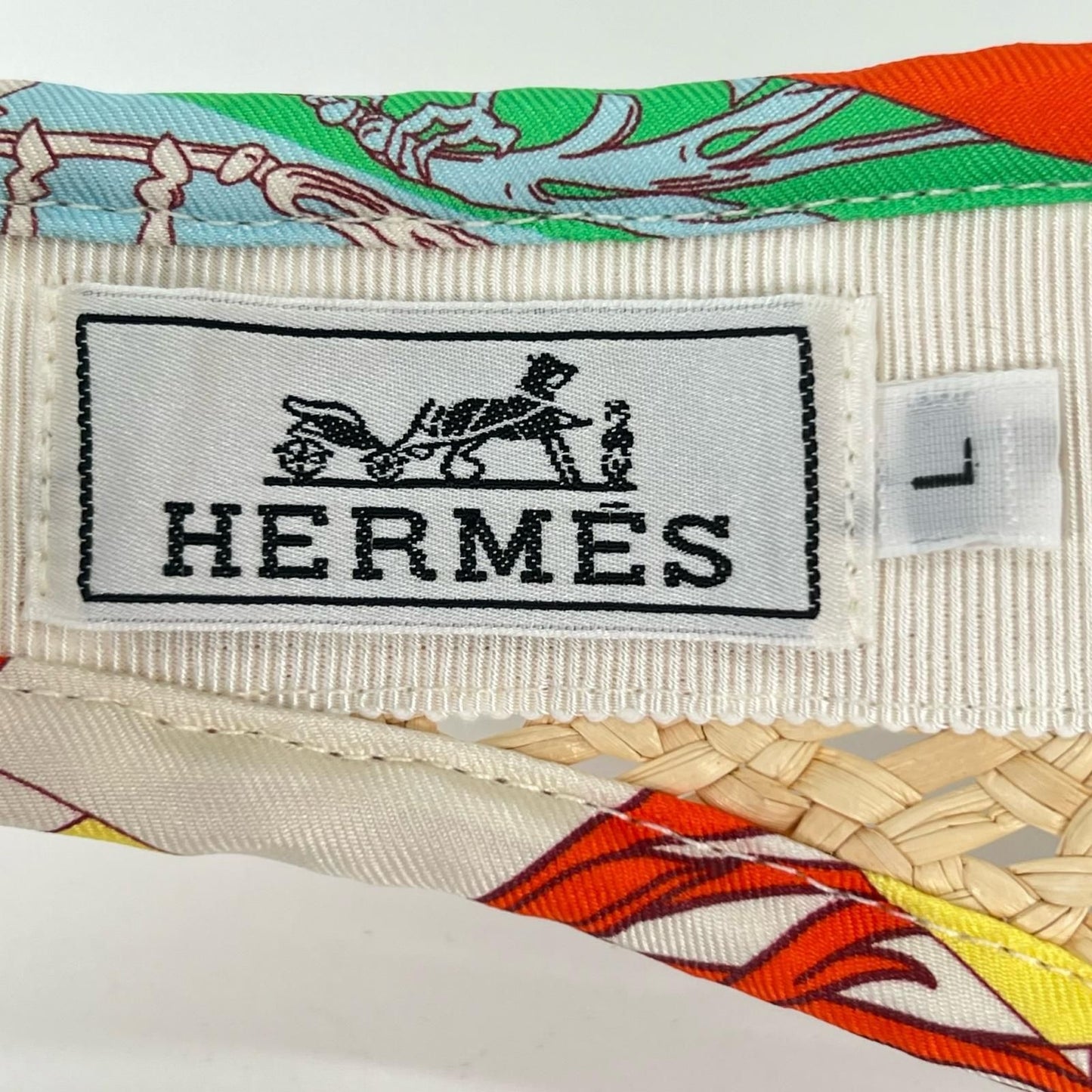 Hermes Silk Raffia Hat Sun Visor Natural Multicolor — view 7