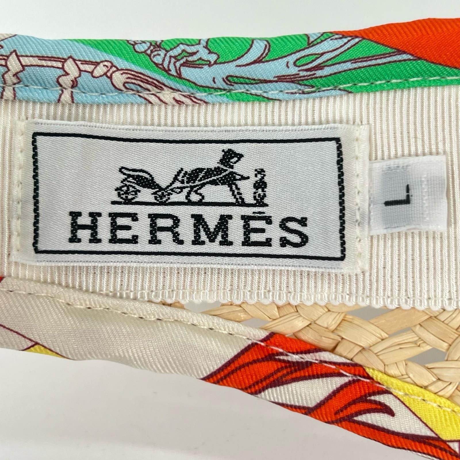 Hermes Silk Raffia Hat Sun Visor Natural Multicolor — view 7