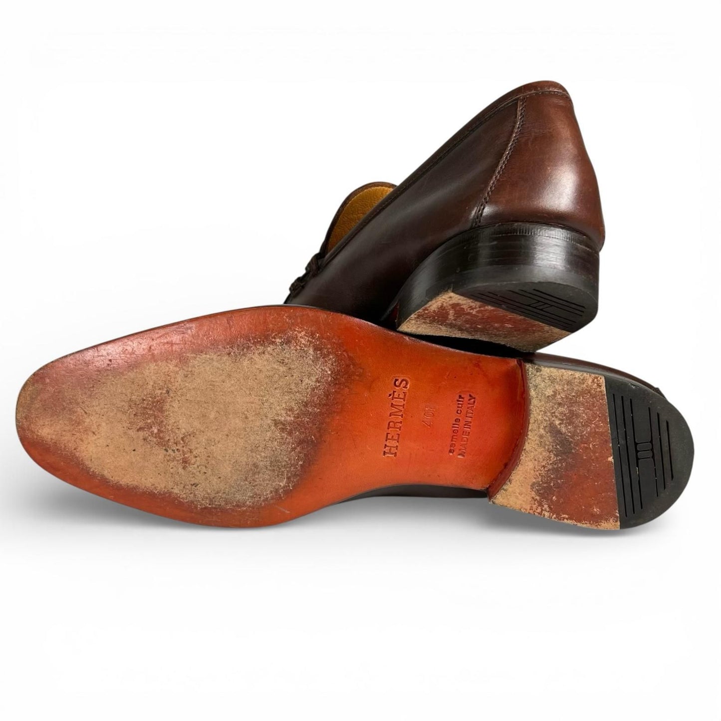 Hermes Gold Logo Bit Loafers Leather Shoes Brown — view 8