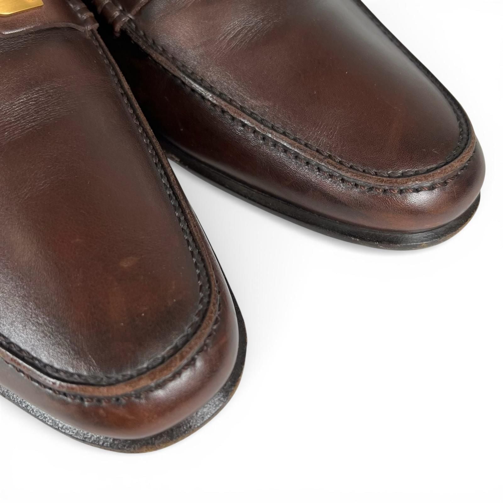 Hermes Gold Logo Bit Loafers Leather Shoes Brown — view 7