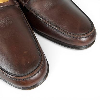 Hermes Gold Logo Bit Loafers Leather Shoes Brown — view 7