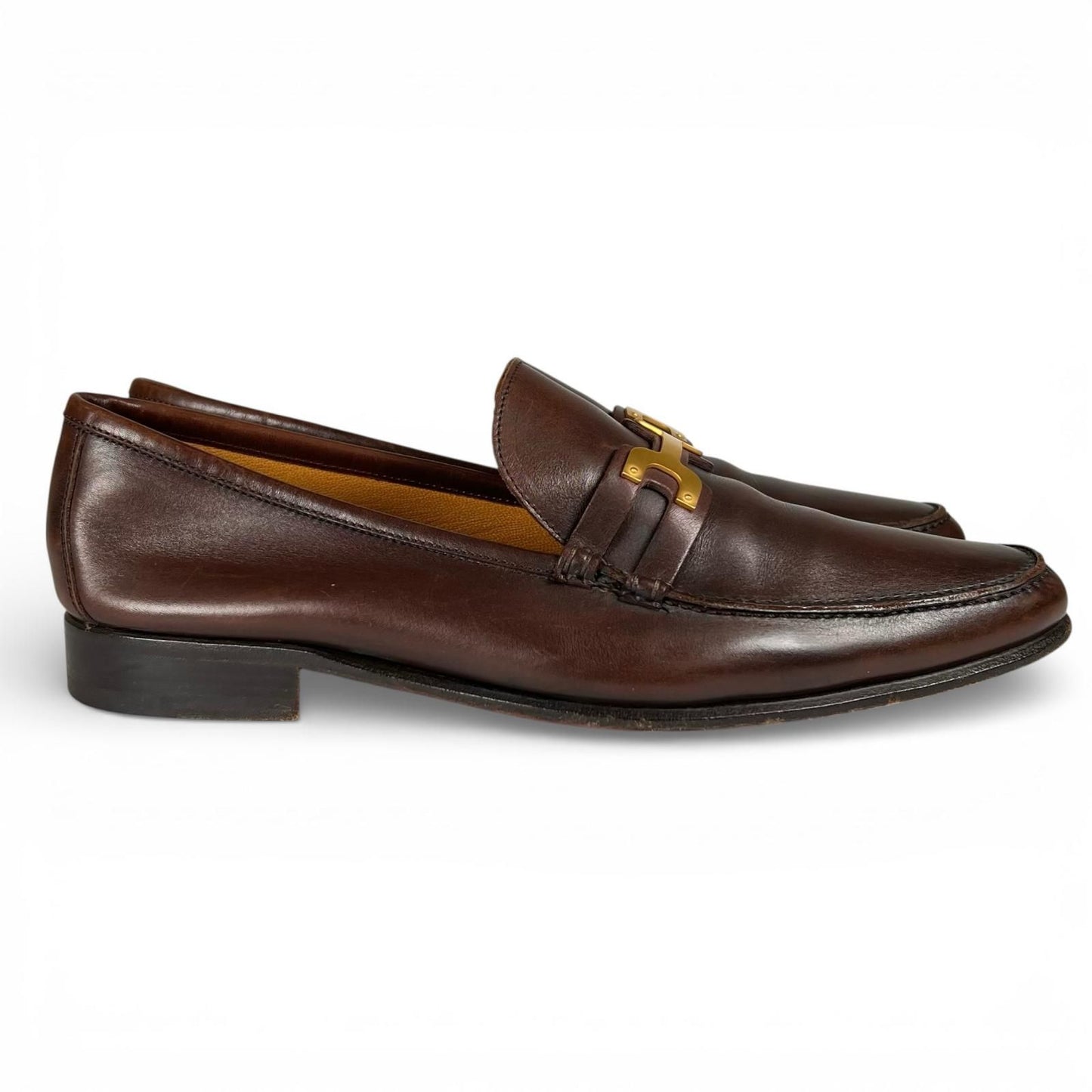 Hermes Gold Logo Bit Loafers Leather Shoes Brown — view 5