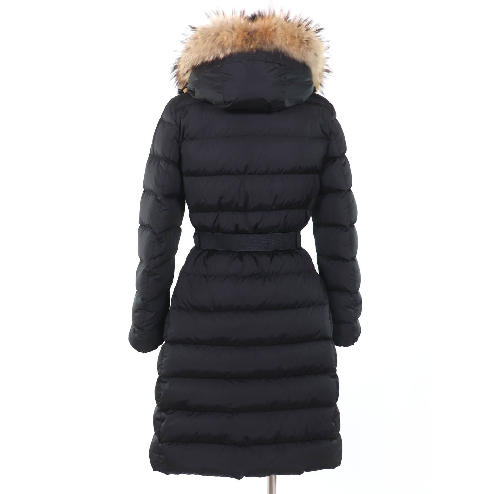 Moncler Khloe Logo Patch Lace Up Hood Belt Down Jacket Coat Black — view 3