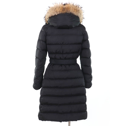 Moncler Khloe Logo Patch Lace Up Hood Belt Down Jacket Coat Black — view 3