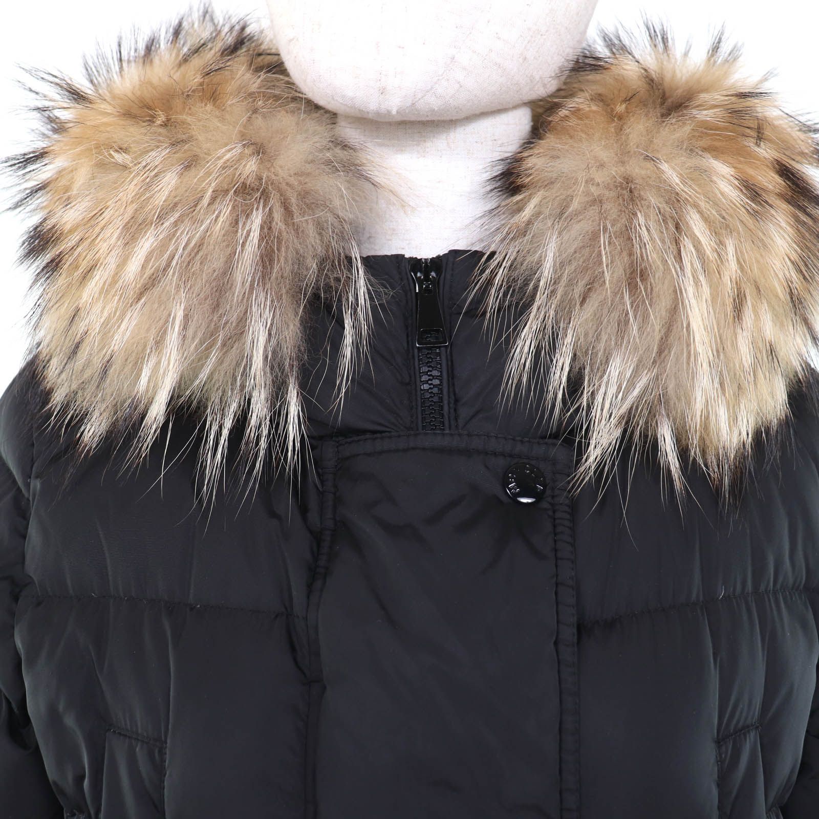 Moncler Khloe Logo Patch Lace Up Hood Belt Down Jacket Coat Black — view 4