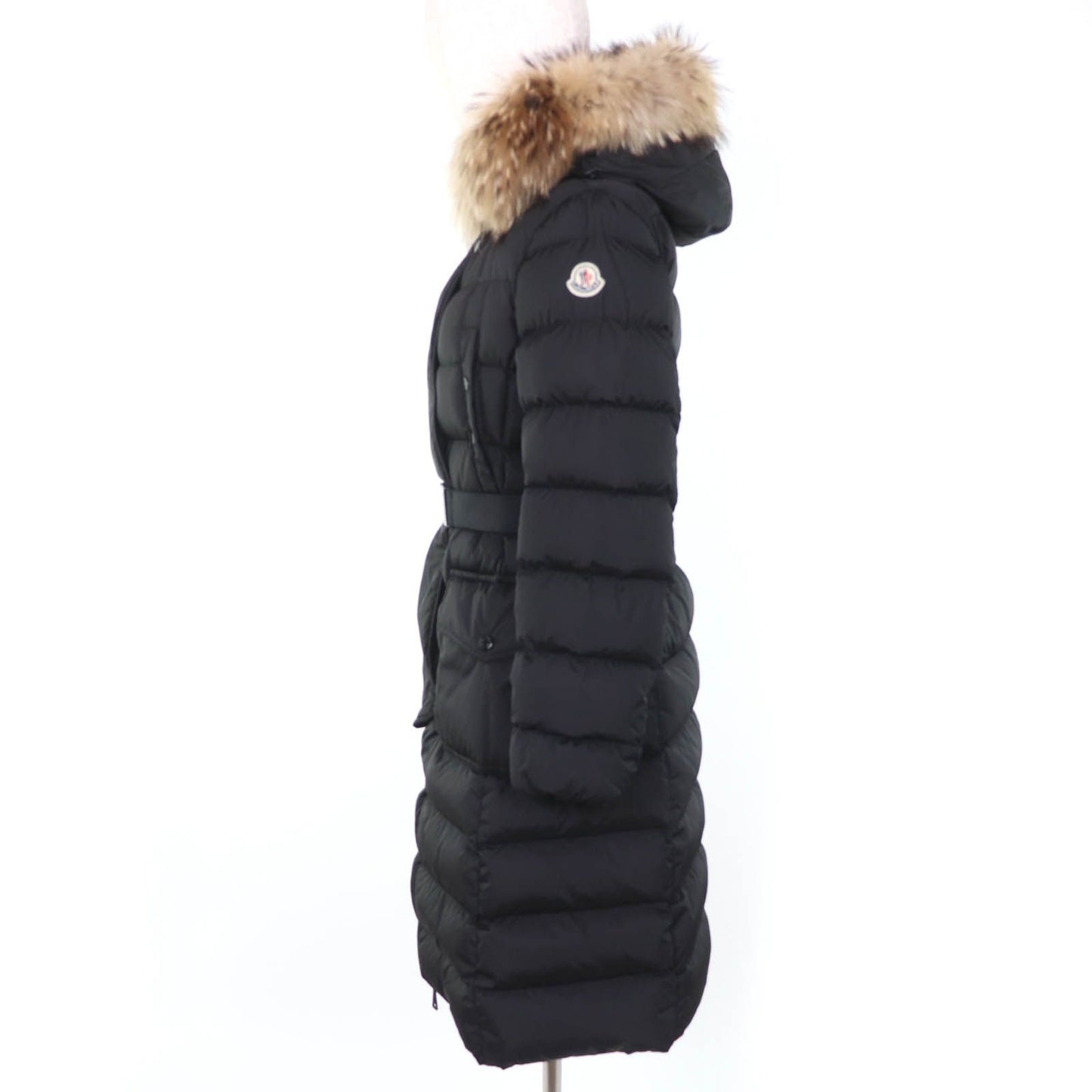 Moncler Khloe Logo Patch Lace Up Hood Belt Down Jacket Coat Black — view 2