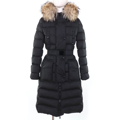 Moncler Khloe Logo Patch Lace Up Hood Belt Down Jacket Coat Black