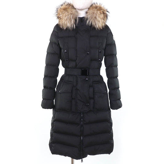 Moncler Khloe Logo Patch Lace Up Hood Belt Down Jacket Coat Black