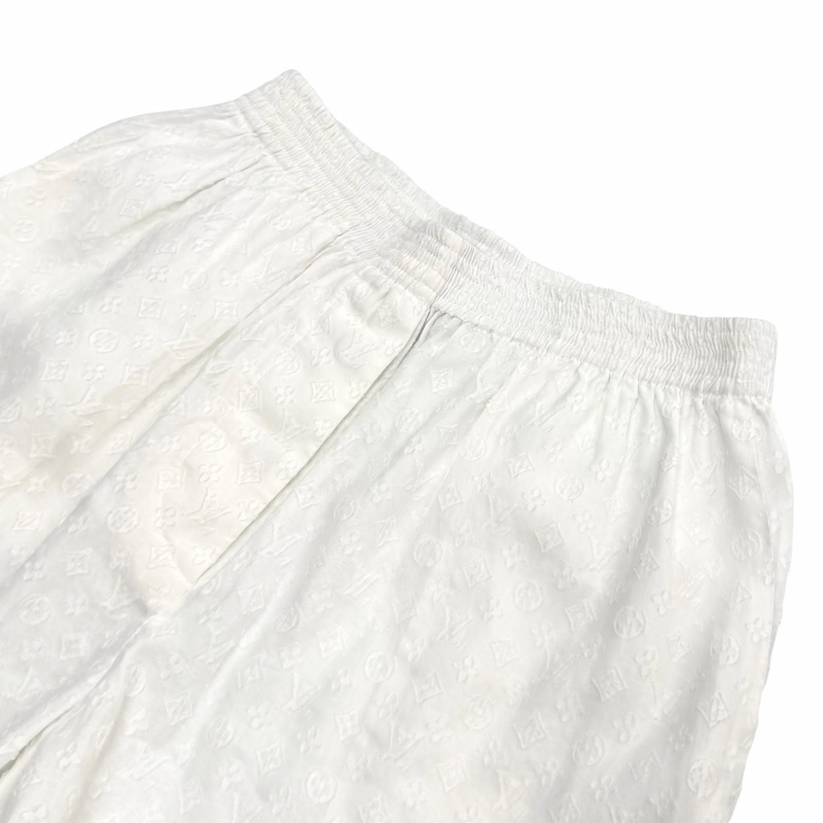Louis Vuitton Silk Blend Logo Button Monogram Cotton Shorts White 34 — view 3