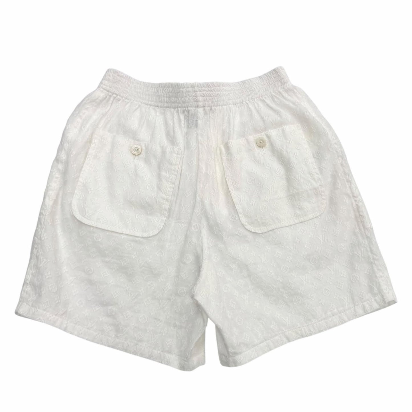Louis Vuitton Silk Blend Logo Button Monogram Cotton Shorts White 34 — view 2