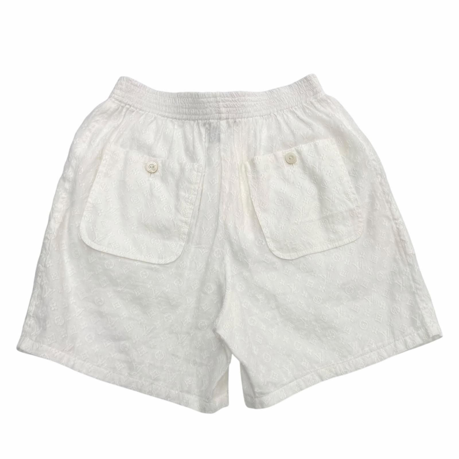 Louis Vuitton Silk Blend Logo Button Monogram Cotton Shorts White 34 — view 2