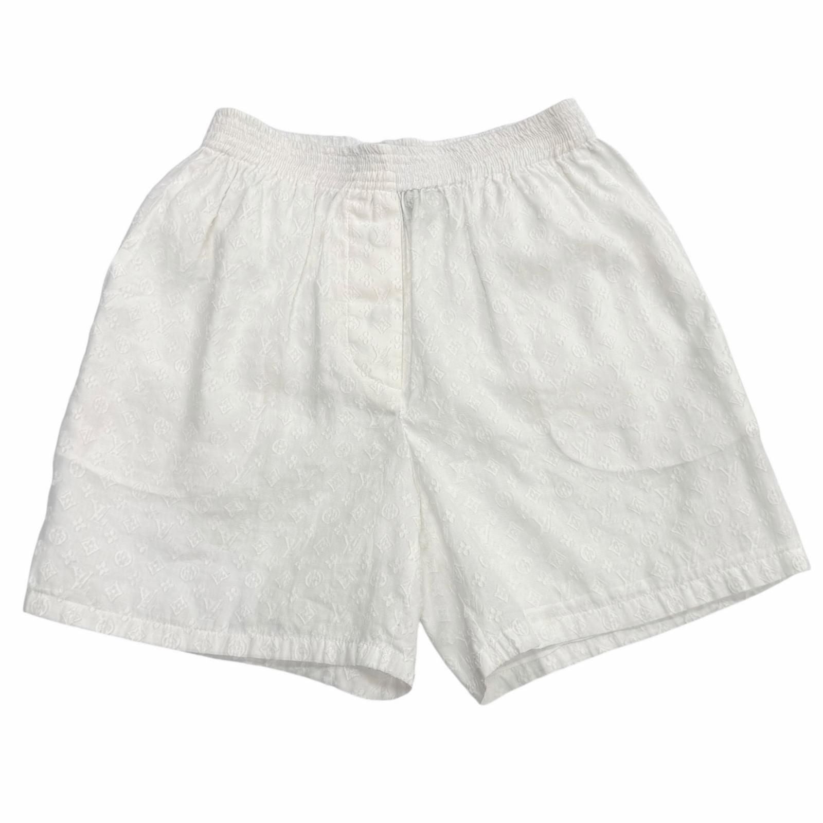 Louis Vuitton Silk Blend Logo Button Monogram Cotton Shorts White 34