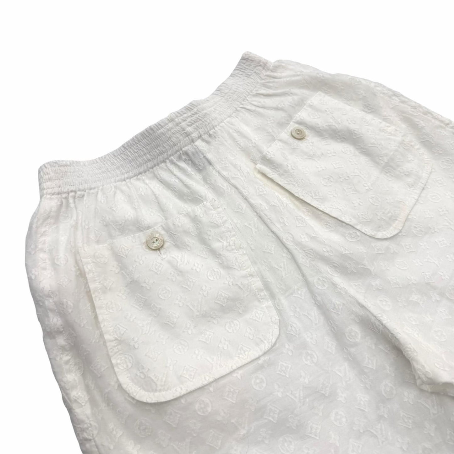 Louis Vuitton Silk Blend Logo Button Monogram Cotton Shorts White 34 — view 4