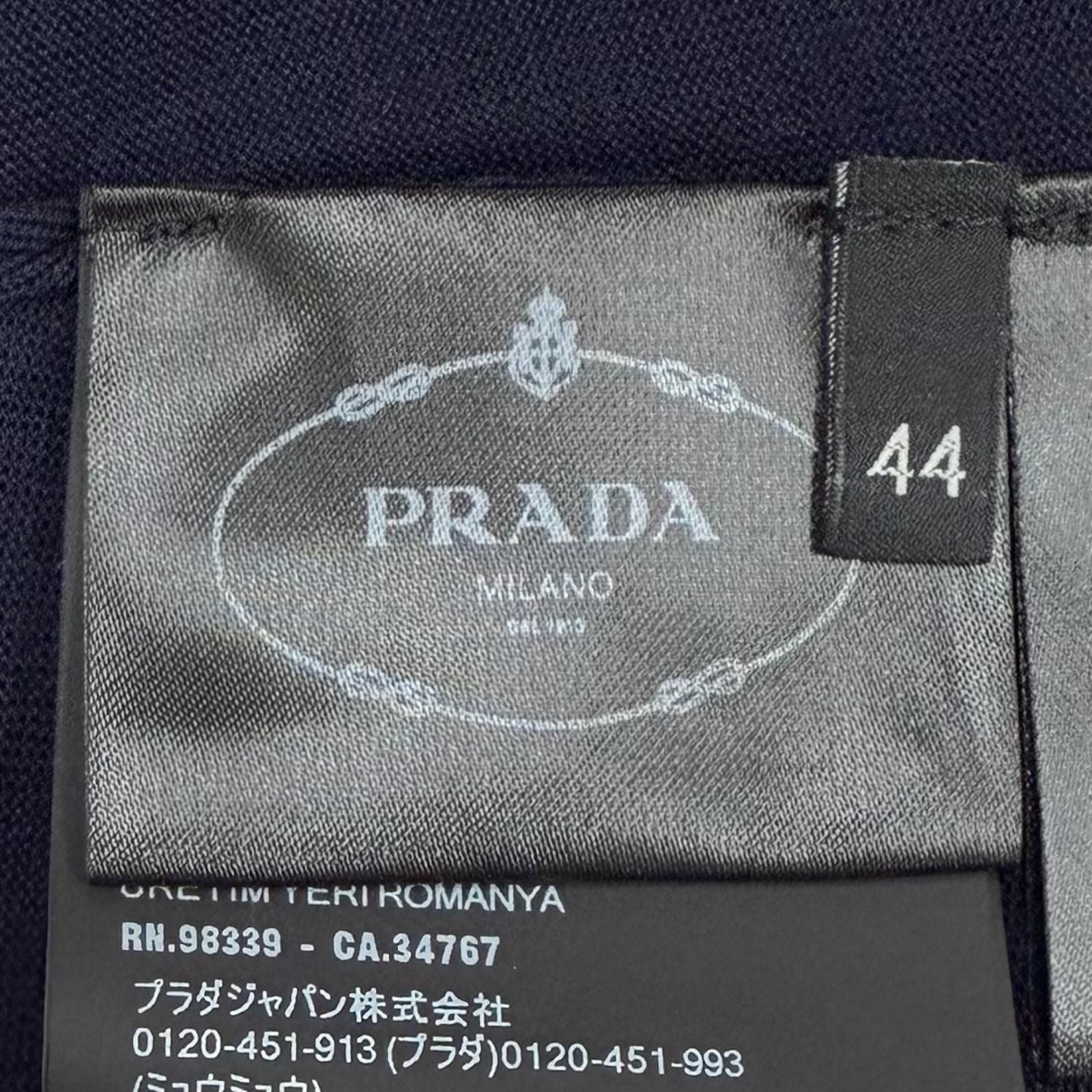 Prada 100% Virgin Wool Collared 2-Way Long Sleeve Polo Shirt Knit Navy 44 — view 9