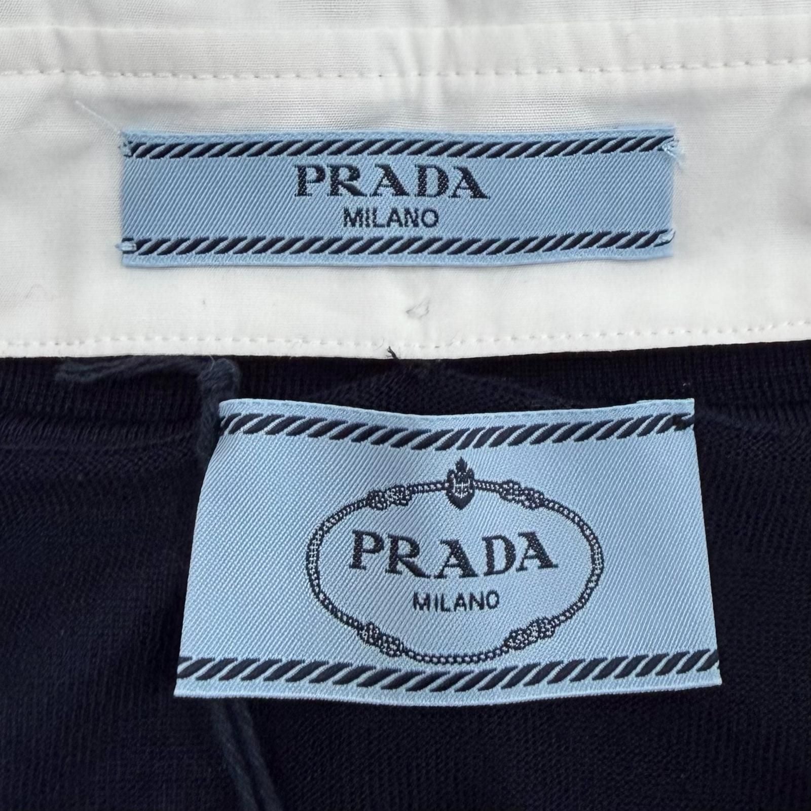 Prada 100% Virgin Wool Collared 2-Way Long Sleeve Polo Shirt Knit Navy 44 — view 8