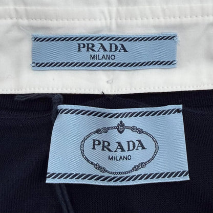Prada 100% Virgin Wool Collared 2-Way Long Sleeve Polo Shirt Knit Navy 44 — view 8