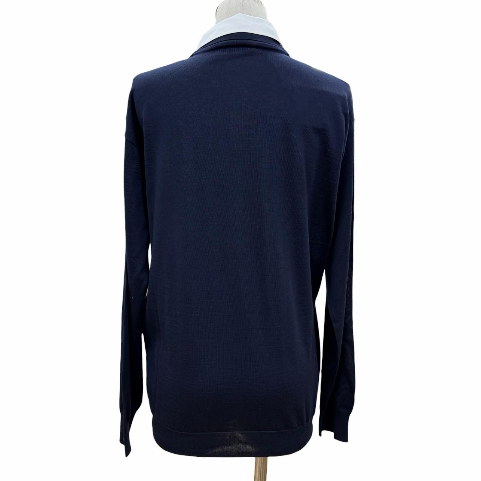 Prada 100% Virgin Wool Collared 2-Way Long Sleeve Polo Shirt Knit Navy 44 — view 3