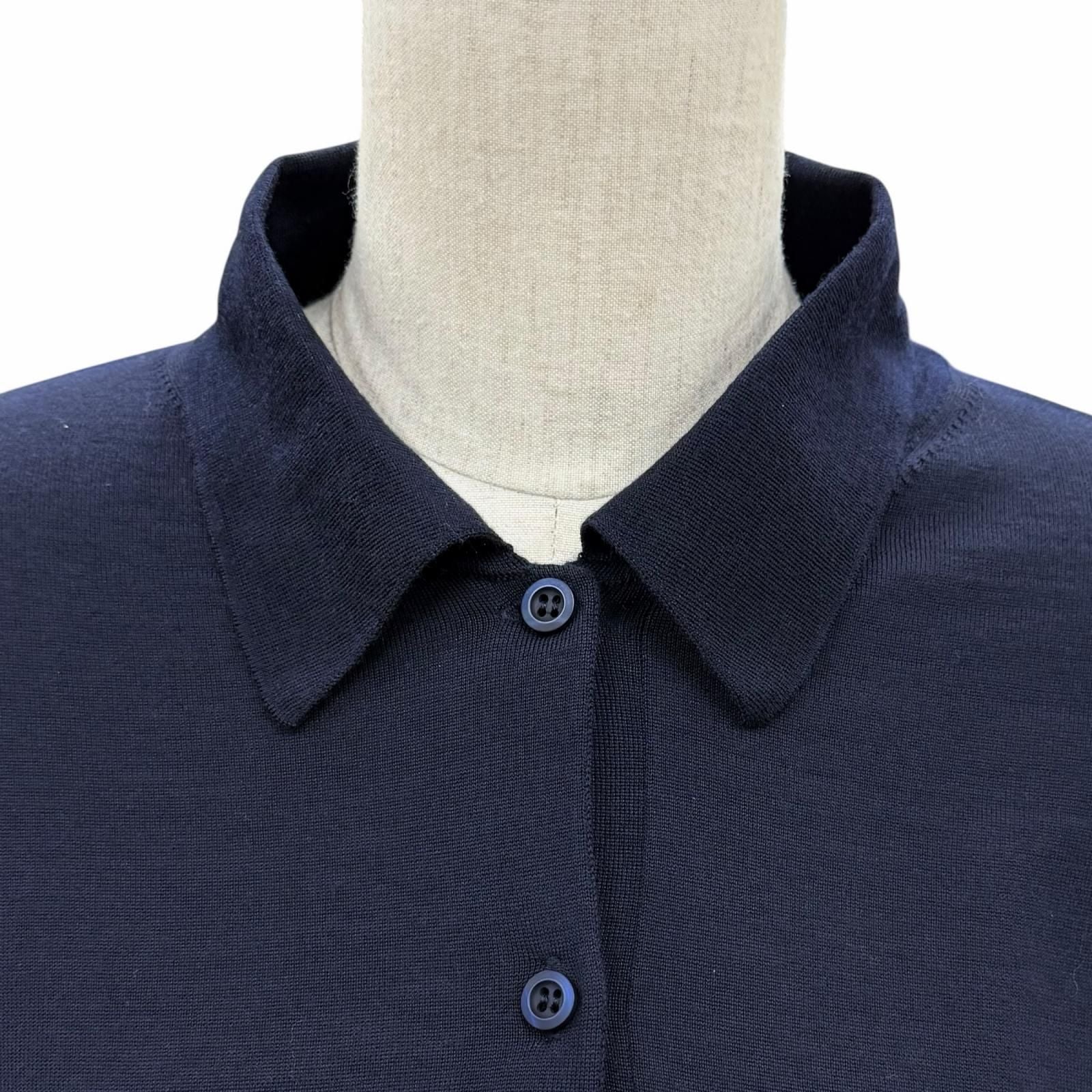 Prada 100% Virgin Wool Collared 2-Way Long Sleeve Polo Shirt Knit Navy 44 — view 6