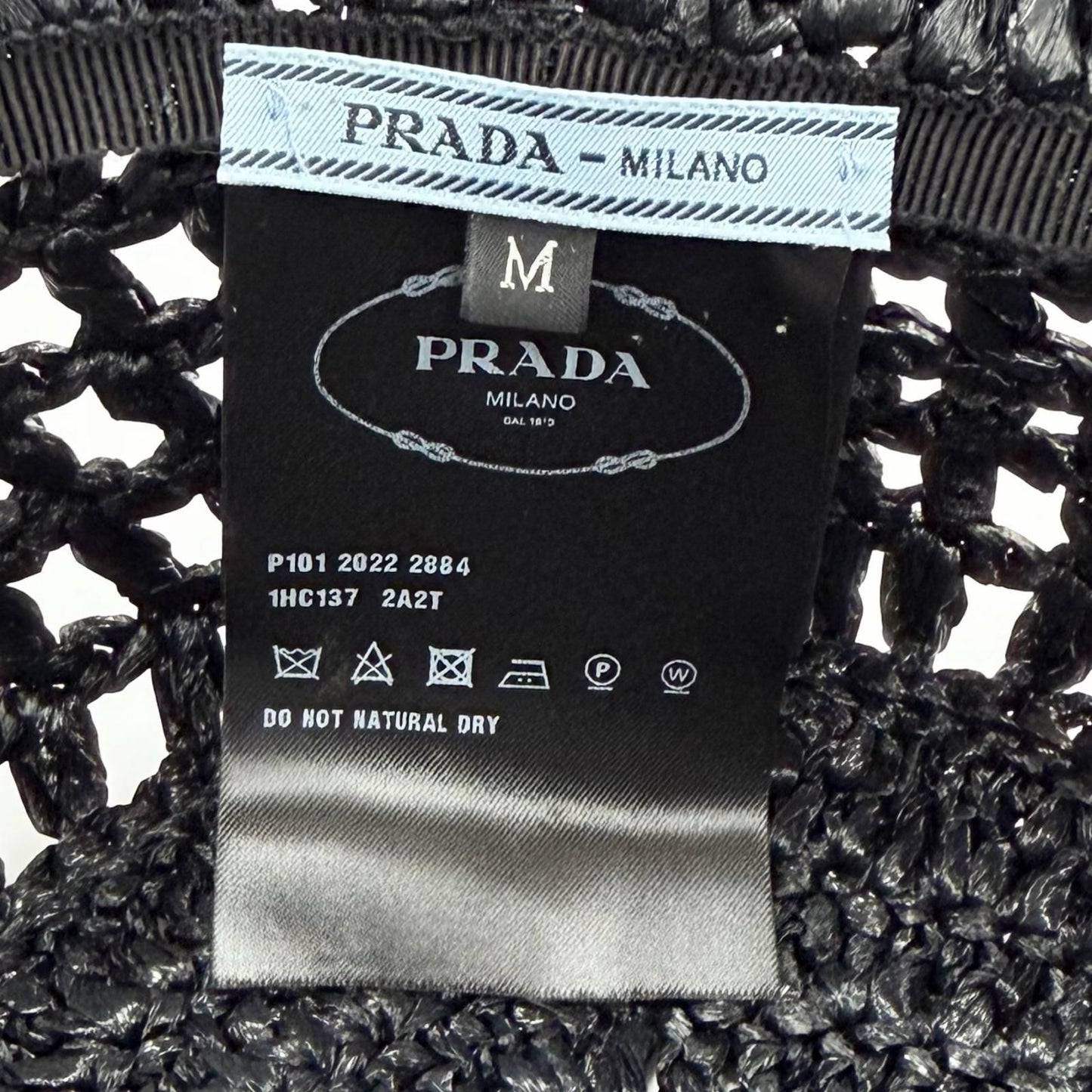 Prada Raffia Logo Letter Ring Crochet Bucket Hat Black Recommended — view 8