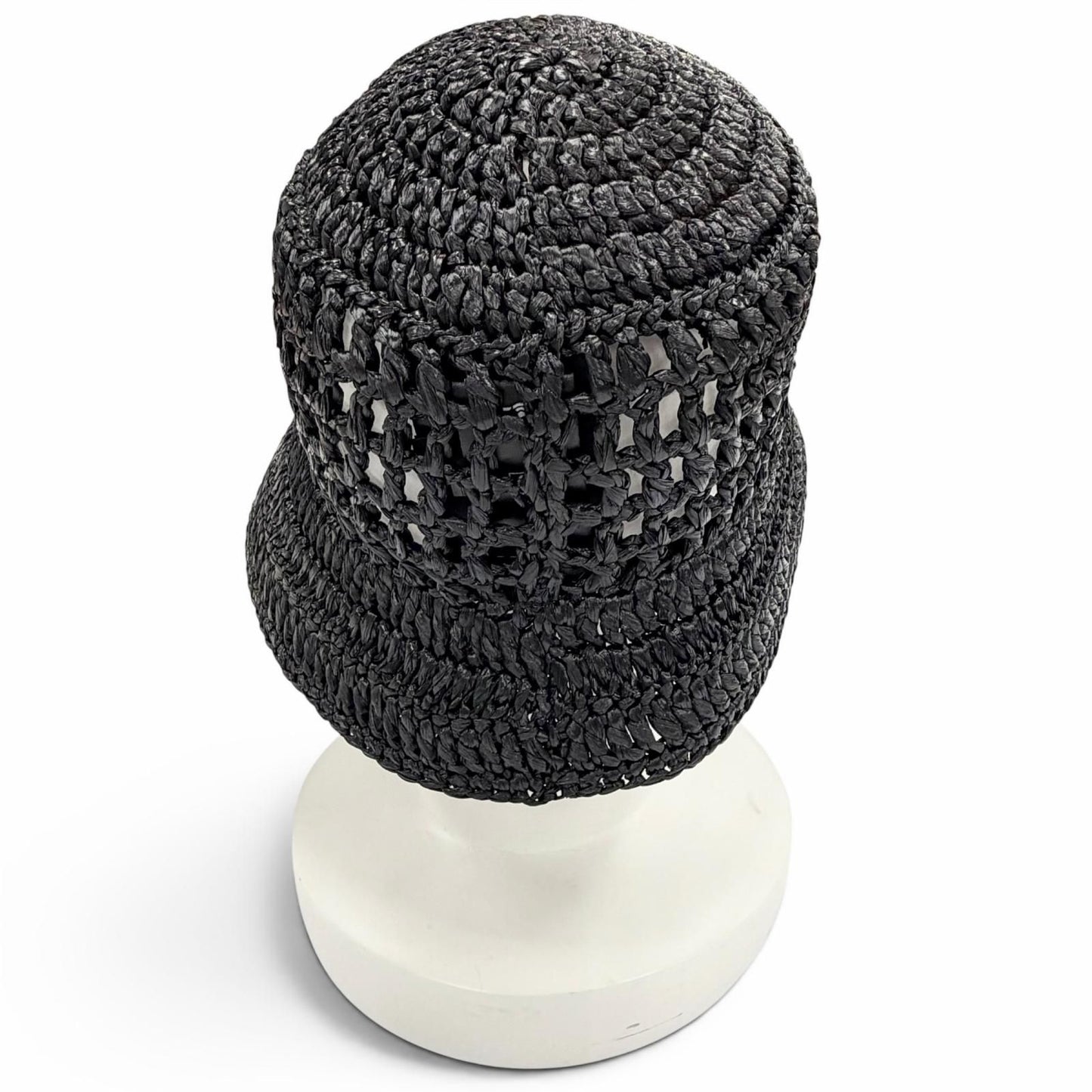 Prada Raffia Logo Letter Ring Crochet Bucket Hat Black Recommended — view 5