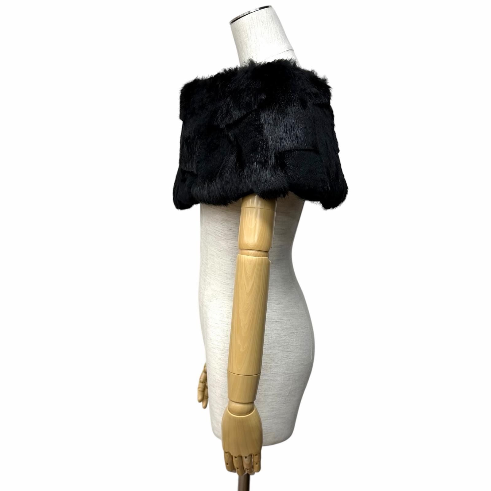 Chanel CC Logo Rabbit Fur Lapin Tippet Shawl Black 42 Scarf — view 4