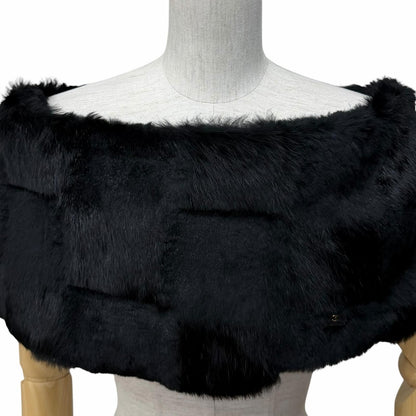Chanel CC Logo Rabbit Fur Lapin Tippet Shawl Black 42 Scarf — view 6