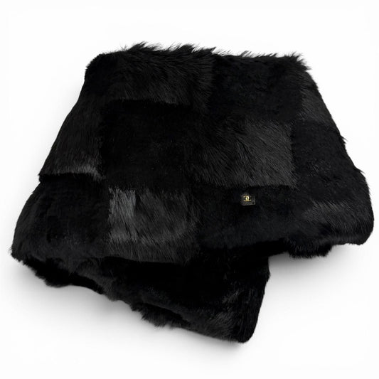 Chanel CC Logo Rabbit Fur Lapin Tippet Shawl Black 42 Scarf