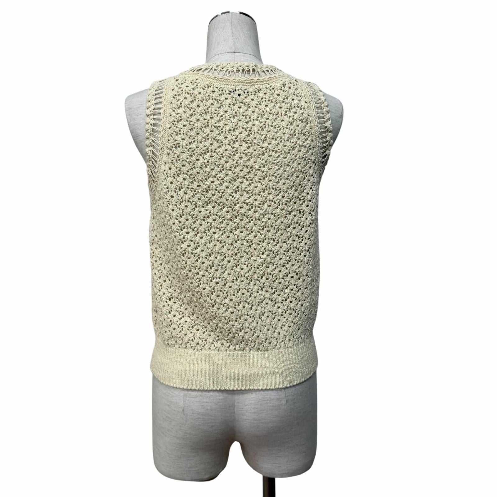 Chanel Logo Patch Openwork Sleeveless Mesh Knit Ivory 38 Sweater — view 3