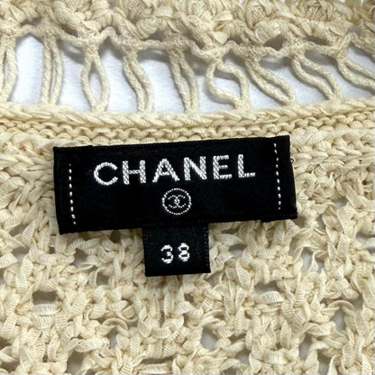Chanel Logo Patch Openwork Sleeveless Mesh Knit Ivory 38 Sweater — view 6