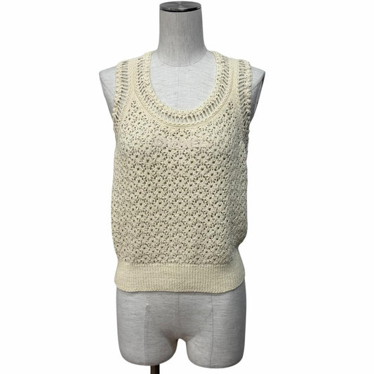 Chanel Logo Patch Openwork Sleeveless Mesh Knit Ivory 38 Sweater
