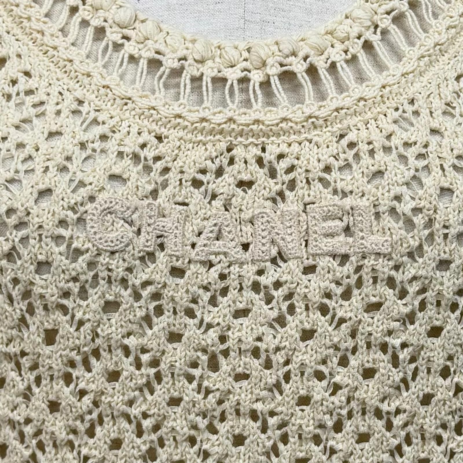 Chanel Logo Patch Openwork Sleeveless Mesh Knit Ivory 38 Sweater — view 5