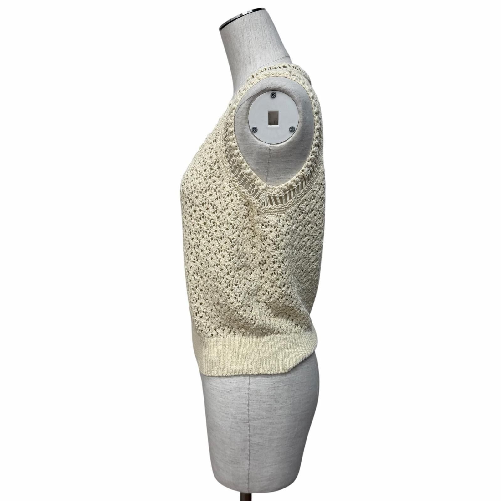Chanel Logo Patch Openwork Sleeveless Mesh Knit Ivory 38 Sweater — view 2