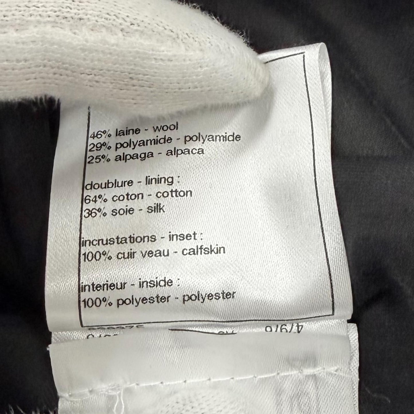 Chanel Alpaca Blend Wood Logo Button Calfskin Switch Ribbon Tweed Coat Black — view 9